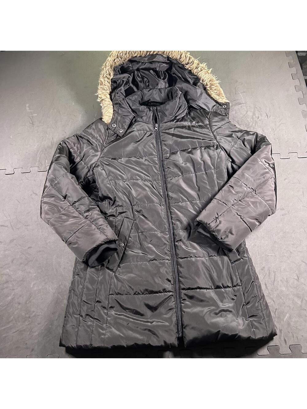Women's Black Puffer Coat with Hood. St. John’s bay L